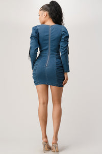 Denim Ruched Corset Mini Dress - REVE DORES