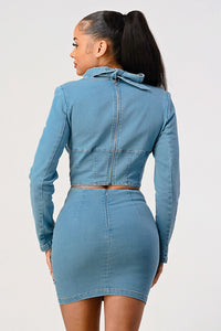 Denim Lace-Up Halter Two-Piece Set - REVE DORES