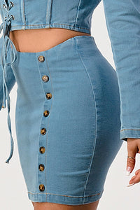 Denim Lace-Up Halter Two-Piece Set - REVE DORES