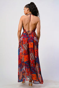 Bohemian Patchwork Halter Maxi Dress - REVE DORES