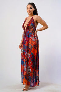 Bohemian Patchwork Halter Maxi Dress - REVE DORES