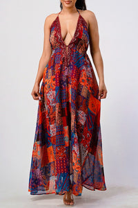 Bohemian Patchwork Halter Maxi Dress - REVE DORES