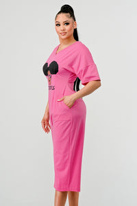 Sassy Chic: Bubblegum Pink Graphic Baddies Jumpsuit Pajamas - ATHINA