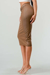 Brown PU Midi Skirt - Timeless elegance for versatile styling