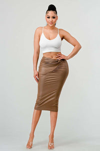 Athina High-Quality Fabric Soft PU Midi Skirt - ATHINA