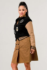 Black Queen letterman Jacket Dress - ATHINA