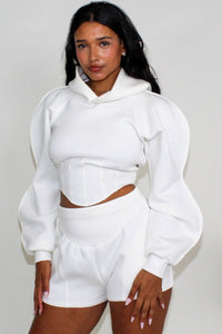 Modern White Crop Hoodie and Shorts Set - ATHINA