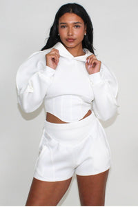 Modern White Crop Hoodie and Shorts Set - ATHINA
