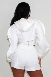 Modern White Crop Hoodie and Shorts Set - ATHINA