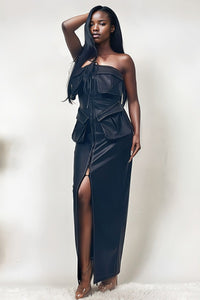 Rêve Dorés button detailed PU black leather dress