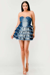 Denim Delight Tiered Ruffle Dress - Rêve Dorés
