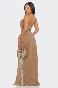 Vintage Washed Distressed Cargo Maxi Dress - ATHINA