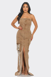 Vintage Washed Distressed Cargo Maxi Dress - ATHINA