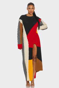 Color-Block Cable Knit Maxi Dress - ATHINA