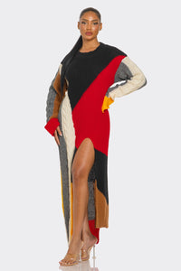 Color-Block Cable Knit Maxi Dress - ATHINA