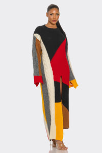 Color-Block Cable Knit Maxi Dress - ATHINA