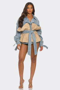 Pleated Contrast Denim Jacket - REVE DORES
