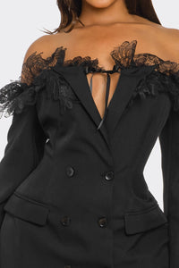 Off-Shoulder Lace Blazer Dress - REVE DORES