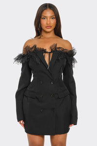 Off-Shoulder Lace Blazer Dress - REVE DORES
