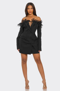 Off-Shoulder Lace Blazer Dress - REVE DORES