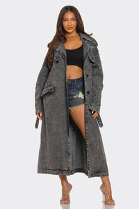 Distressed Denim Trench Coat - REVE DORES