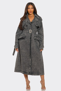 Distressed Denim Trench Coat - REVE DORES