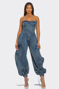 Corset Denim Drawstring Jumpsuit/RE-STOCKING 08.29.25