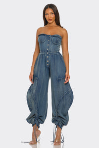 Corset Denim Drawstring Jumpsuit/RE-STOCKING 08.29.25