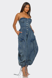 Corset Denim Drawstring Jumpsuit/RE-STOCKING 08.29.25