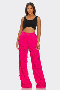 Electric Edge Distressed Wide-Leg Jeans - REVE DORES