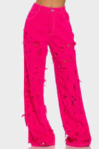 Electric Edge Distressed Wide-Leg Jeans - REVE DORES
