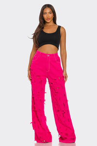 Electric Edge Distressed Wide-Leg Jeans - REVE DORES