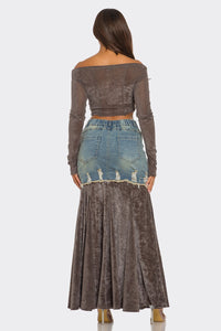 Velvet-Denim Fusion Set - REVE DORES