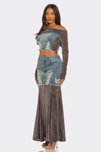 Velvet-Denim Fusion Set - REVE DORES