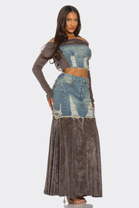 Velvet-Denim Fusion Set - REVE DORES