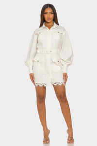 Luxe Utility Lace Belted Shirt Dress/ RESTOCK 04.25.25 - REVE DORES
