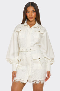 Luxe Utility Lace Belted Shirt Dress/ RESTOCK 04.25.25 - REVE DORES