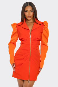 Two-Tone Orange Zip-Up Dress - REVE DORES