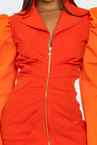 Two-Tone Orange Zip-Up Dress - REVE DORES
