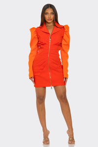 Two-Tone Orange Zip-Up Dress - REVE DORES