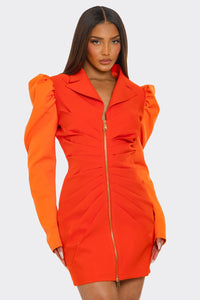 Two-Tone Orange Zip-Up Dress - REVE DORES