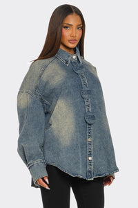 Oversized Denim Button-Up Shirt