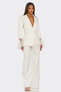 Luxe Lace-Trim Tailored Blazer Set – Ivory