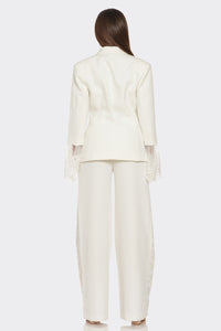 Luxe Lace-Trim Tailored Blazer Set – Ivory