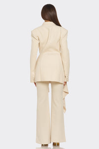 Sculpted Ruffle Belted Blazer Set – Cream