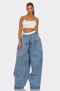 Denim Flow Oversized Cargo Pants - REVE DORES