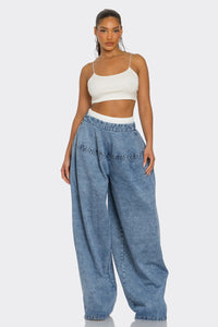 Denim Flow Oversized Cargo Pants - REVE DORES