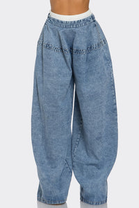 Denim Flow Oversized Cargo Pants - REVE DORES