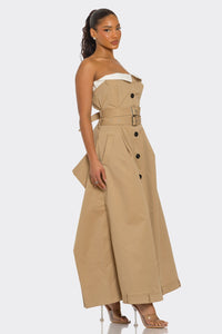 Strapless Belted Maxi Dress – Camel