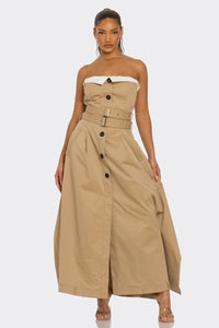 Strapless Belted Maxi Dress – Camel